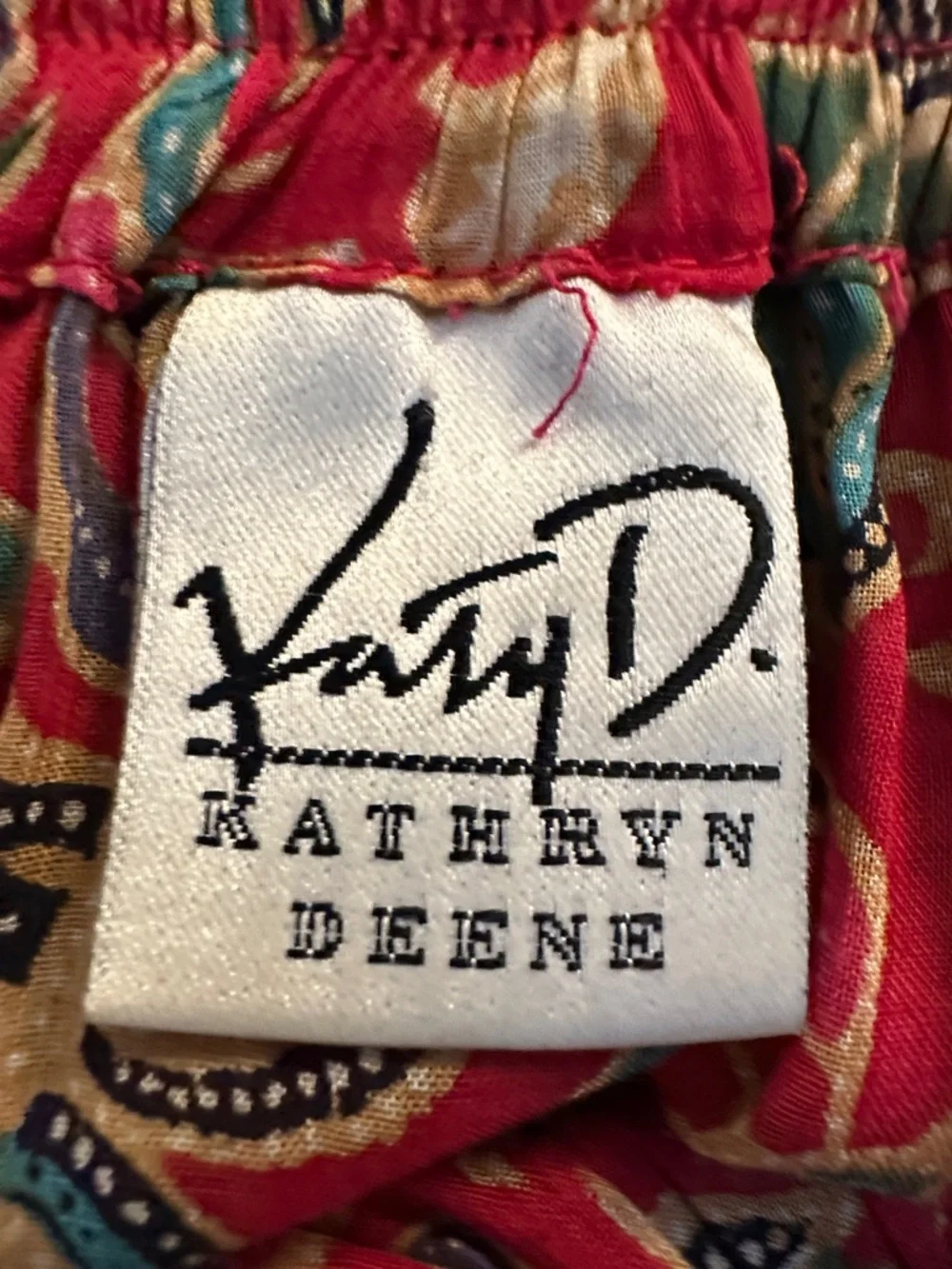 Kathryn Deene Vintage Red Blue Floral Boho Festival Flowy Tiered Maxi Dress Sz L - Picture 5 of 6